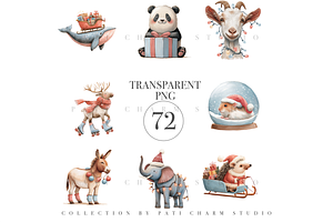 72 Christmas Animal Clipart, an Animal Illustration by Pati Charm Studio