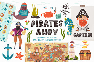 Pirates Ahoy: Clipart&Treasure Map