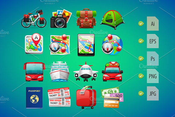 Colorful Travel Icons preview 3