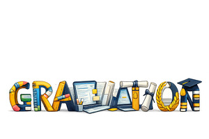 Graduation text design with books, p, an Illustration by Dvoevnore photos