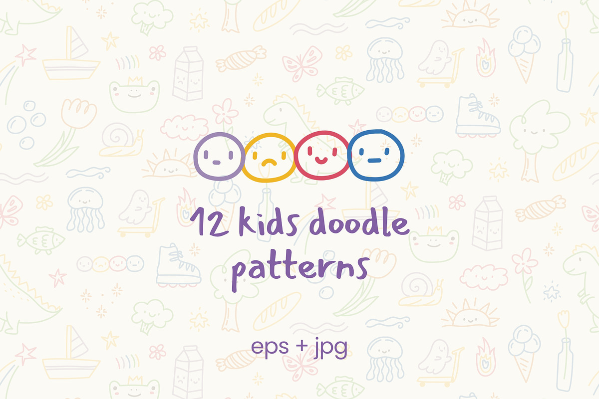 Hand-Drawn Kids Doodle Patterns, a Pattern Graphic by Kristina Chistiakova (Photo 1 of 8)