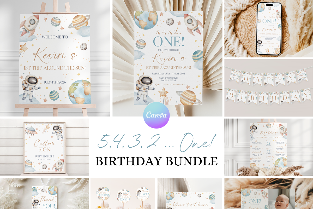 First Trip Around the Sun Bundle, an Invitation Template by Digital_Mind (Photo 1 of 9)