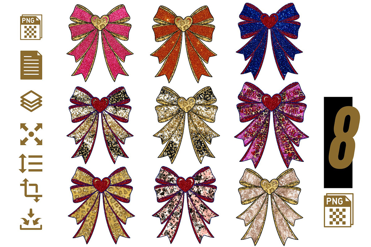 Heart Glitter Bow Clipart Bundle, a Graphic by iloveTemplate (Photo 1 of 6)