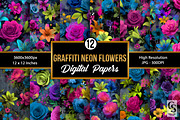 Graffiti Neon Flowers Digital Paper, a Pattern Graphic by Creative Store (Thumbnail 1 of 5)