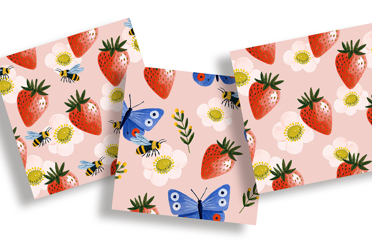 Strawberry Gouache Style Pattern Set, a Pattern Graphic by LoveDesignShop (Photo 2 of 4)