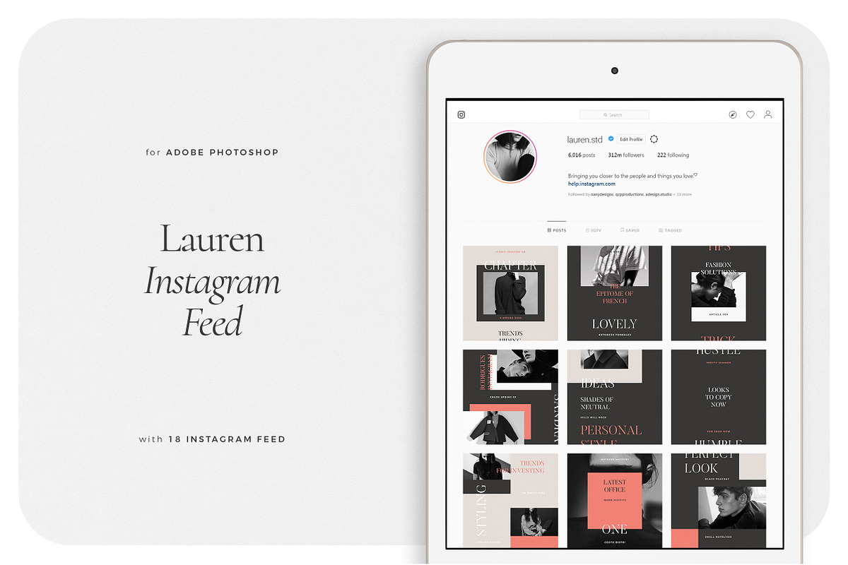 LAUREN Instagram Feed, a Social Media Template by Aprilea (Photo 1 of 7)