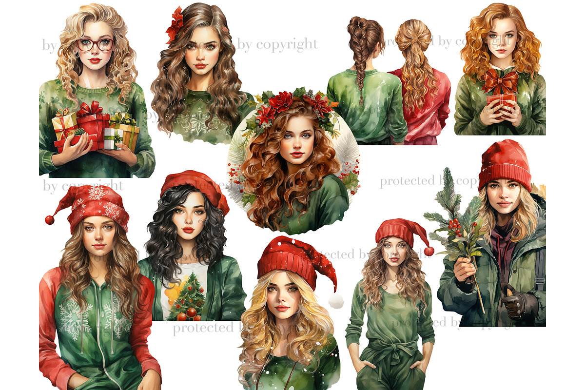Christmas Fashion Girl Clipart, a Person Illustration by GlamArtZhanna (Photo 2 of 5)