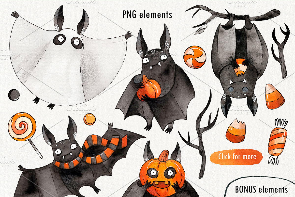 Halloween Bats set, a Decorative Illustration by Ekaterina Goncharova (Photo 2 of 8)