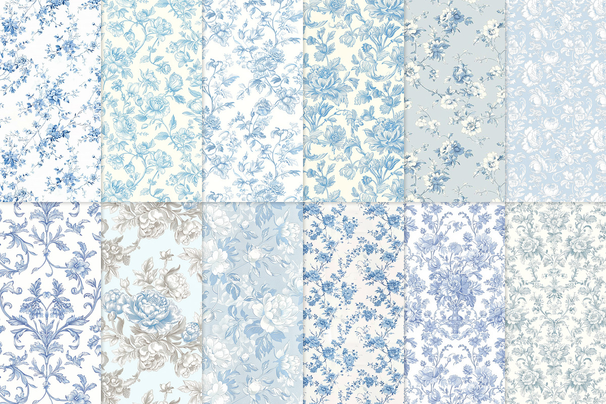 Floral Toile Print Design Patterns, a Pattern Graphic by Olya Creative (Photo 2 of 29)