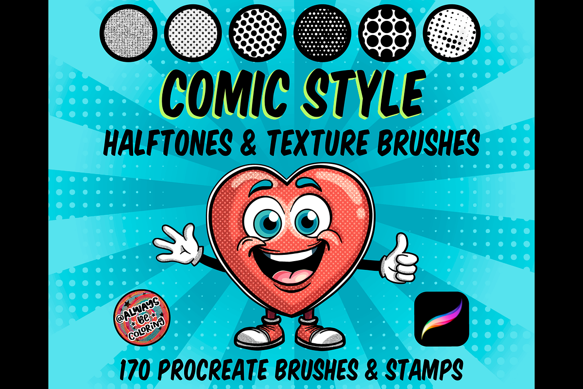 Procreate Comic Textures & Halftones, a Brush Add-On by AlwaysBeColoring