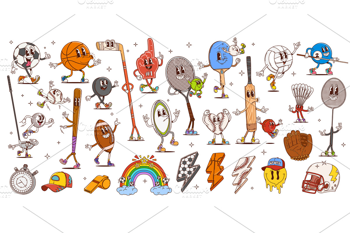 Cartoon retro groovy sport, a Sport Illustration by Vector Tradition