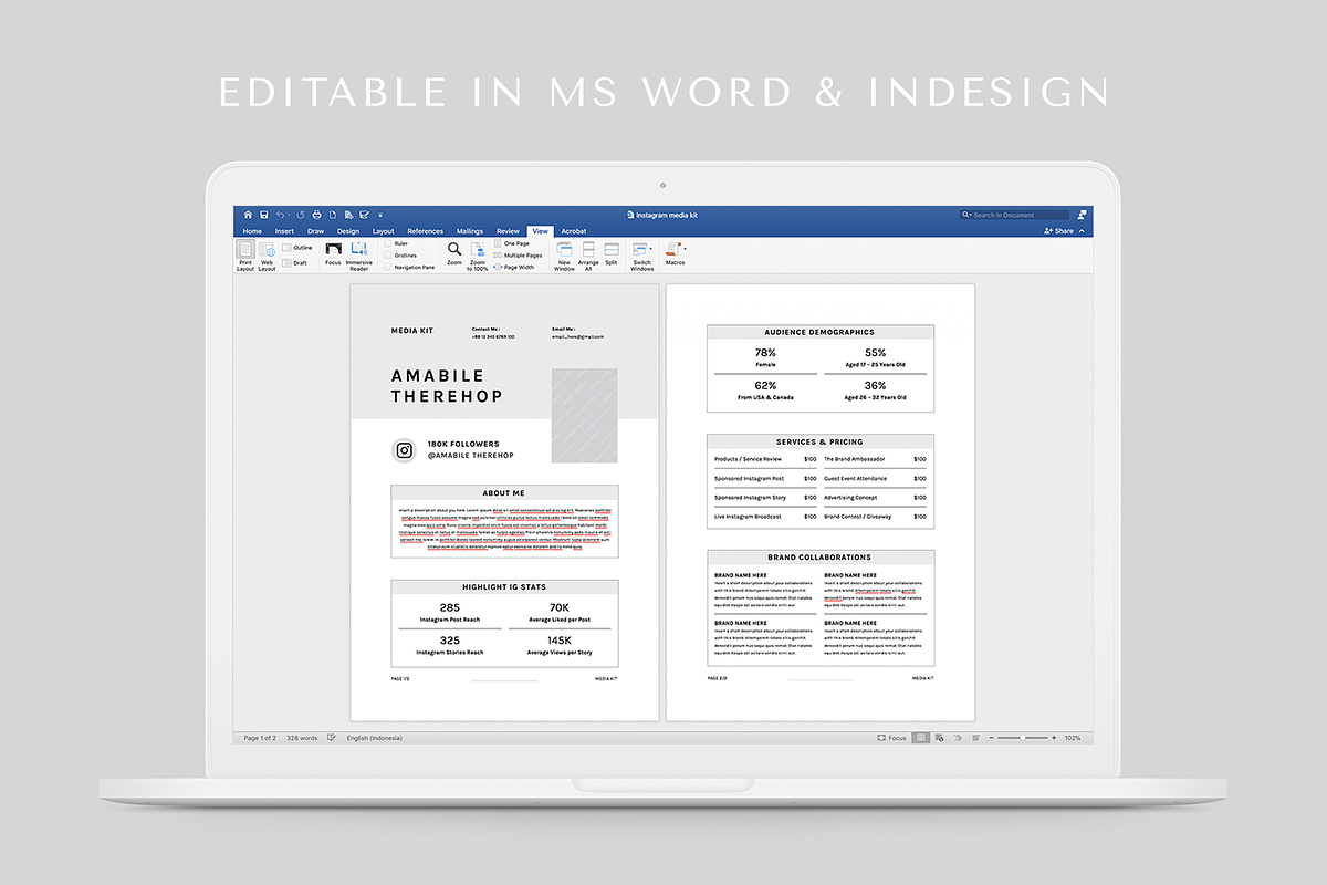 Media Kit | MS Word & Indesign, a Marketing Template by Leaflove (Photo 5 of 5)