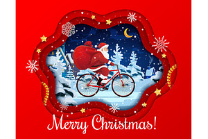Santa on bicycle, Christmas paper, an Illustration by Vector Tradition