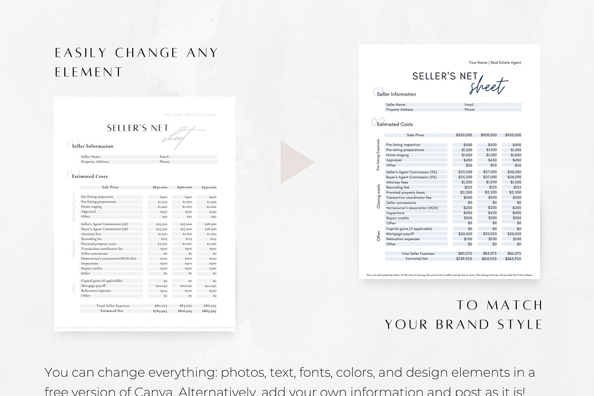 Seller's Estimated Net Sheet, a Marketing Template by ZoaniDesign (Photo 8 of 9)
