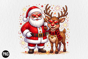 Santa & Reindeer Christmas PNG, a Seasonal Illustration by CraftArtStudio