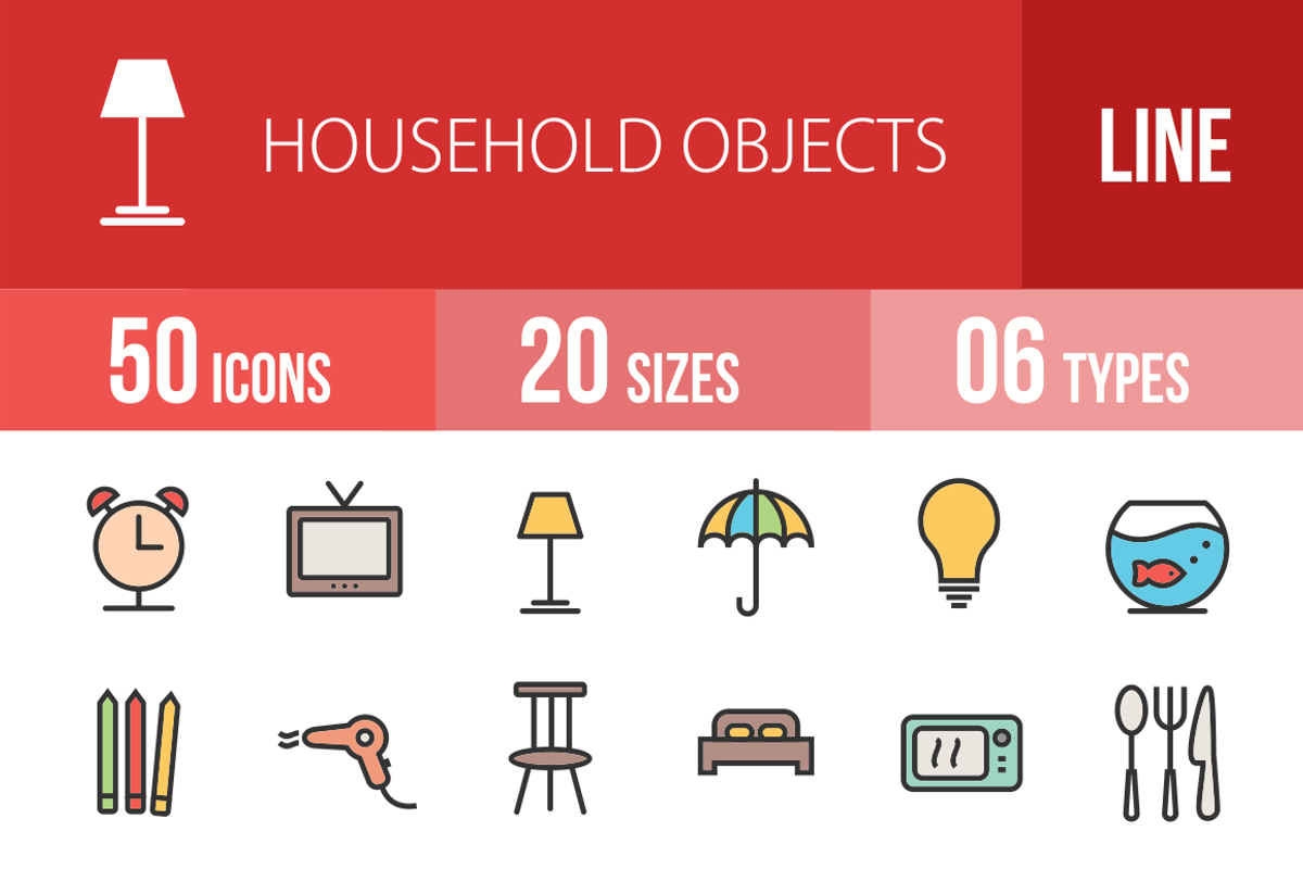 50 HouseholdObject Line Filled Icons