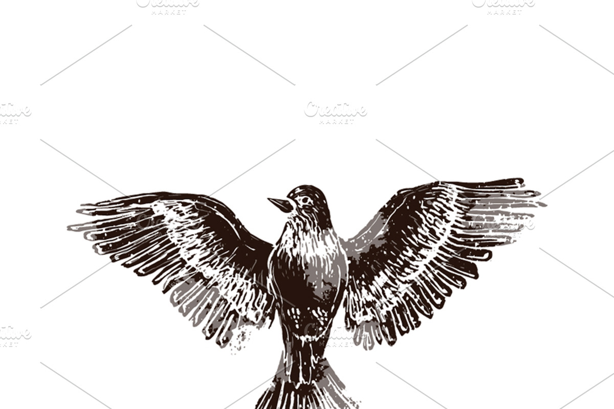 Flying proud bird in linocut style, an Object Graphic by BestPics
