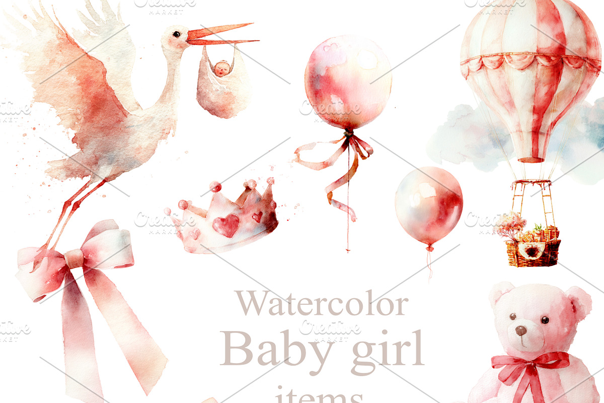 Watercolor Baby Girl Clipart, an Object Graphic by Alena Kurian (Photo 1 of 4)
