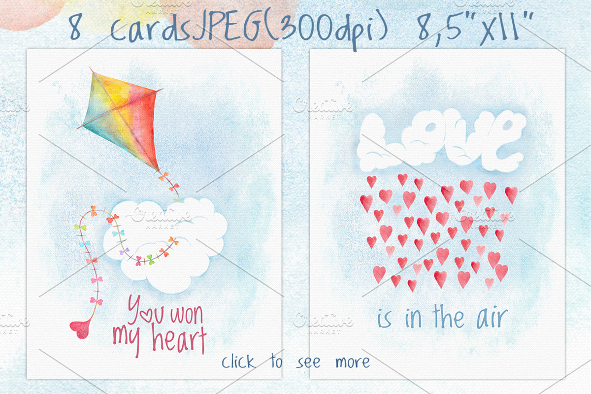 Valentines day love watercolor set, an Illustration by antuanetto (Photo 4 of 11)