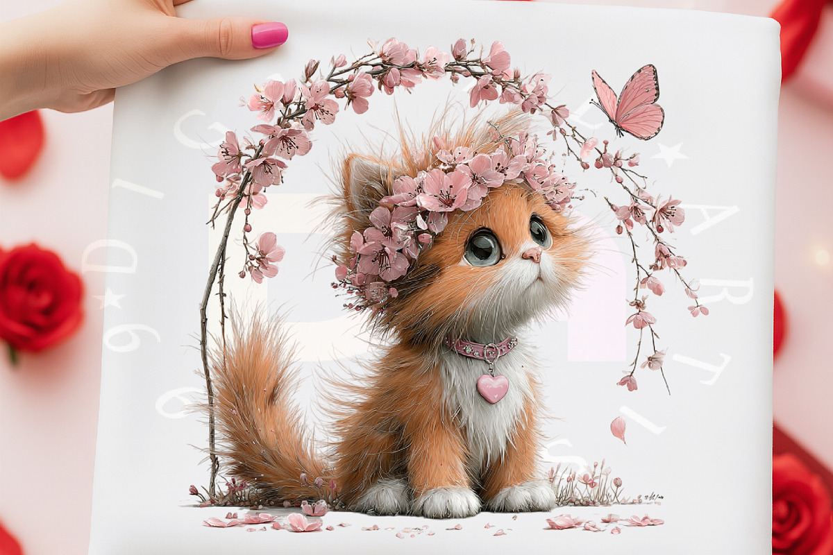 Whimsical Floral Kitten Clipart, a Transportation Illustration by Digital Artistic99 (Photo 4 of 9)