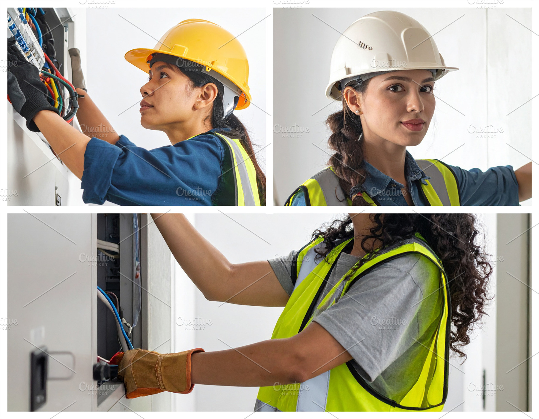 Women electrician at work photo collage composition, a Business Photo by DanFLCreativo