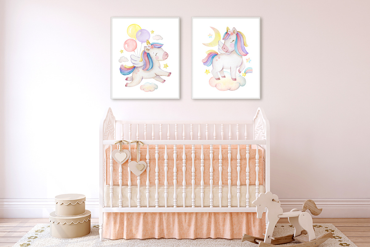 Watercolor Cute Rainbow Unicorns, a Decorative Illustration by Elena Medvedeva (Photo 6 of 6)