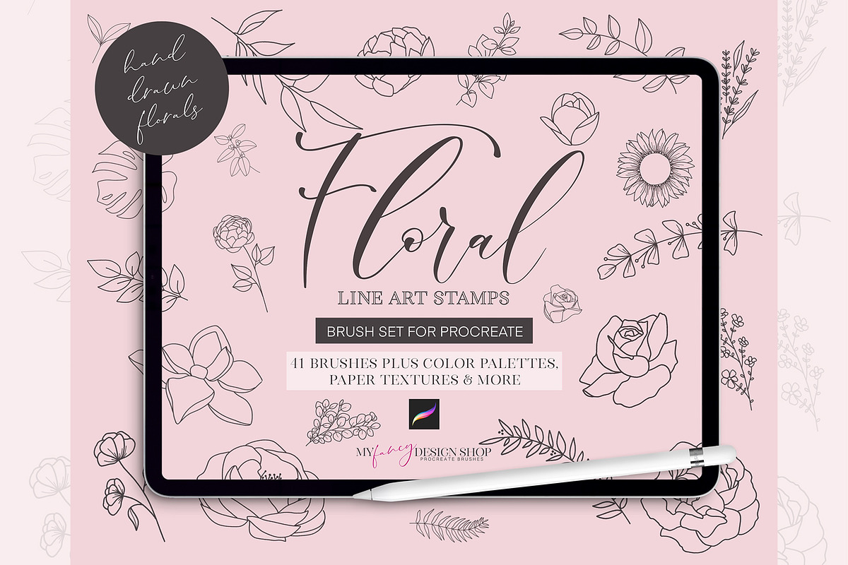 Procreate Floral Line Art Stamp Set, a Brush Add-On by My Fancy Design Shop (Photo 1 of 10)