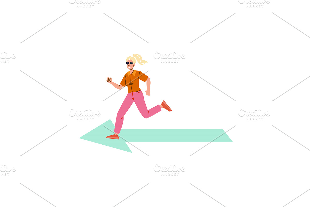 Businesswoman running on a big green, a Person Illustration by pikepicture