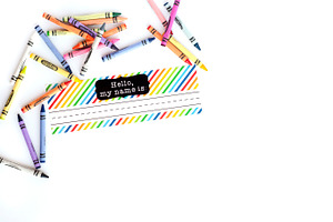 Crayons | Name Tag Stock Image