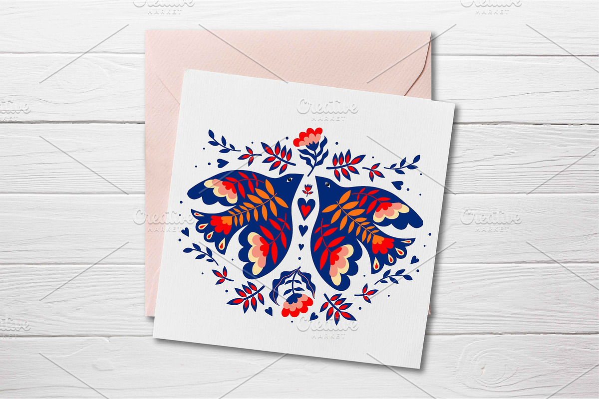 Folk Art Birds and Flowers., an Animal Illustration by Kira Konoshenko (Photo 8 of 9)