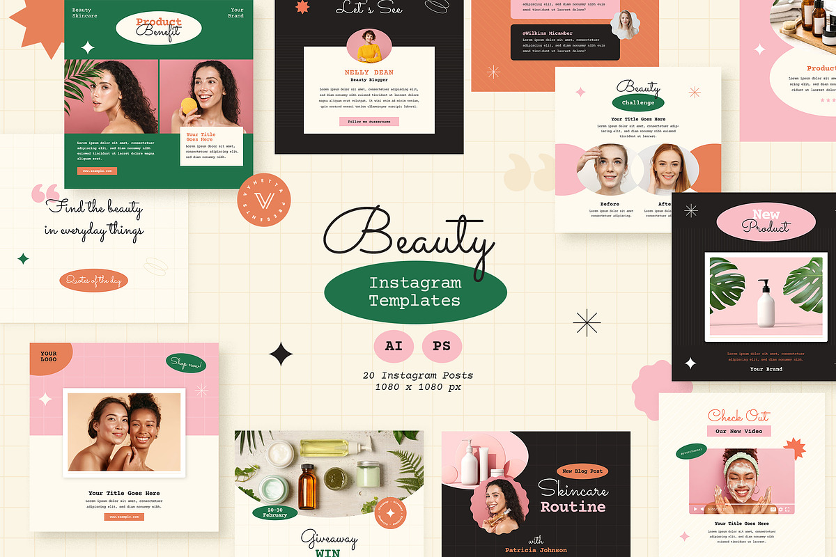 Beauty Instagram Templates, a Social Media Template by Vynetta (Photo 1 of 7)