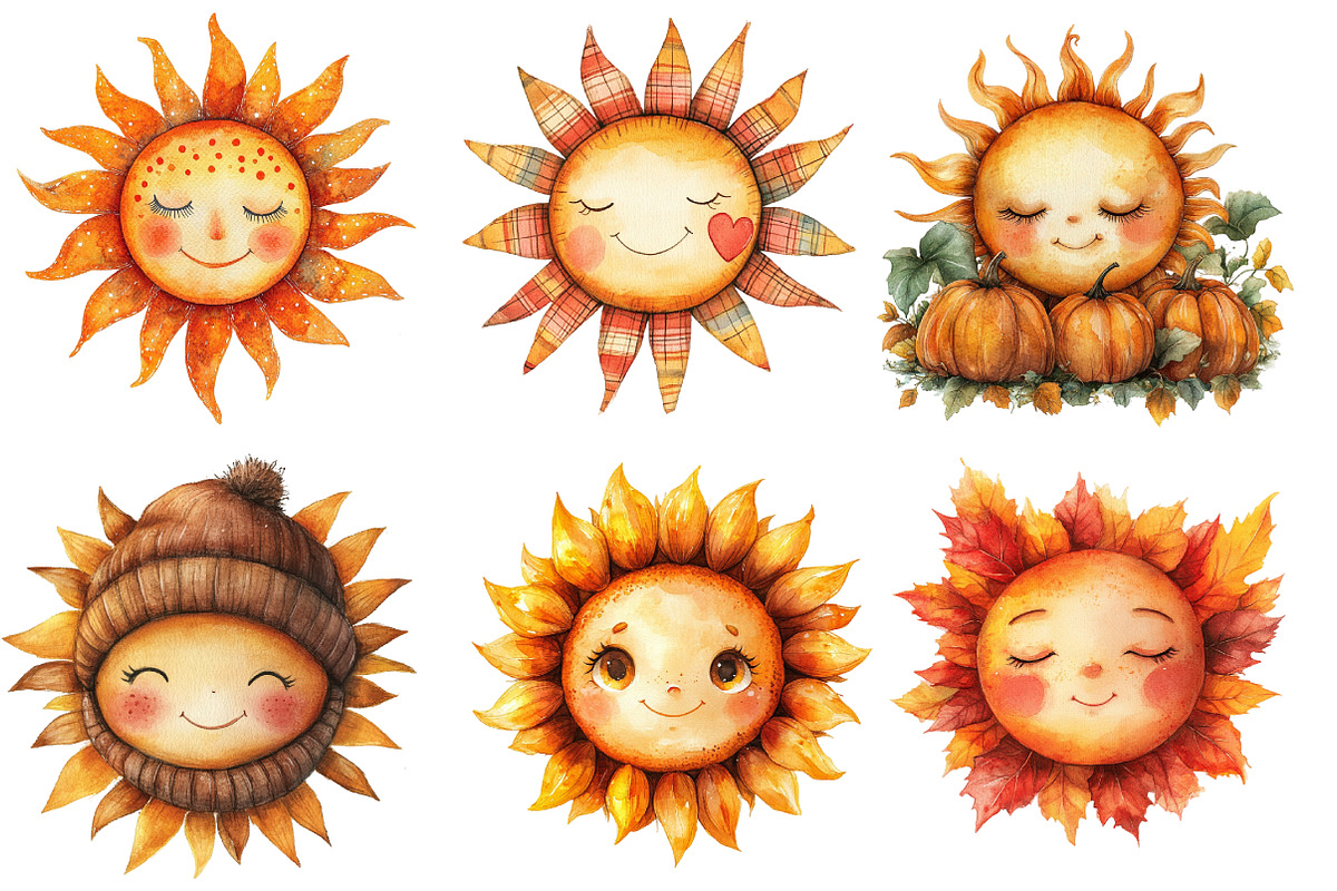 Cute Autumn Sun Clipart, an Illustration by Designworld (Photo 3 of 5)
