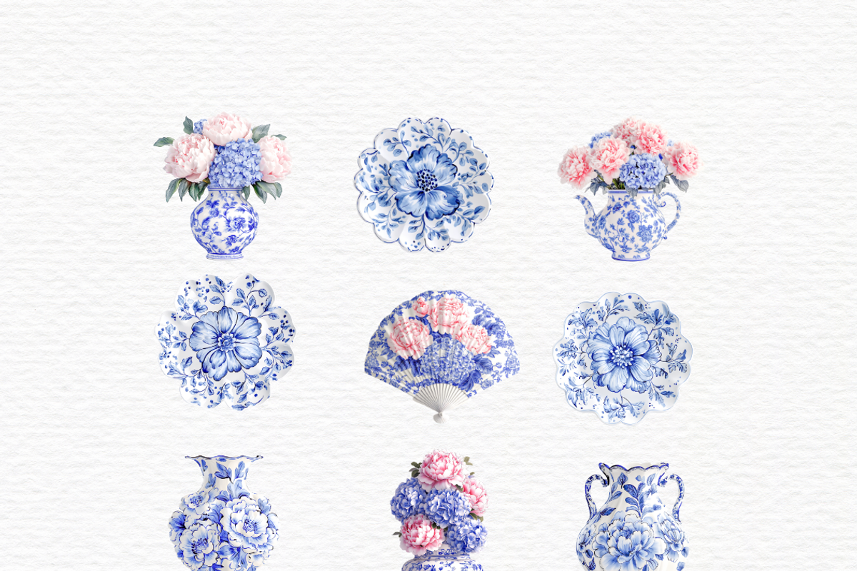 Blue chinoiserie watercolor plate, a Decorative Illustration by Invite to Clipart (Photo 2 of 4)