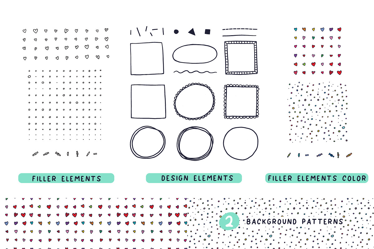 60 Funny Doodle + 14 Patterns, an Object Graphic by Apolinarias Art (Photo 5 of 9)