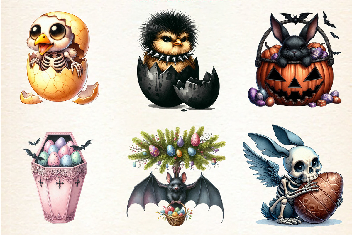 Funny Gothic Easter Clipart, an Illustration by DreamArtGraphic (Photo 4 of 4)