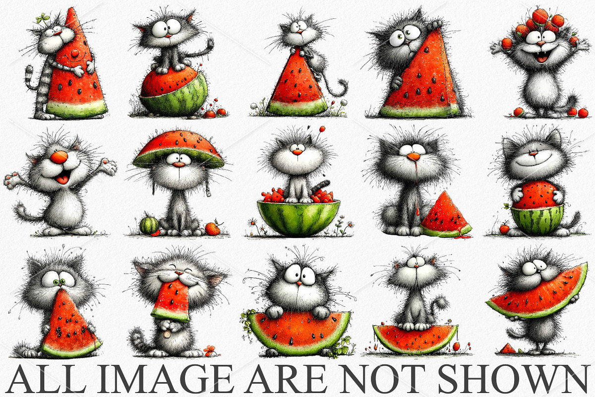 Summer Cat Enjoy Watermelon Clipart, a Seasonal Illustration by Canvas Craft (Photo 3 of 7)