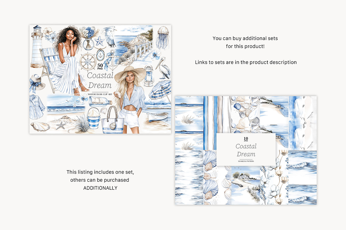 Coastal Girls Clipart | Beach Ocean, a Person Illustration by GlamArtZhanna (Photo 2 of 8)