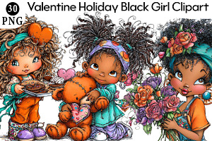 Valentine Holiday Black Girl Clipart, an Illustration by Daily.Designs