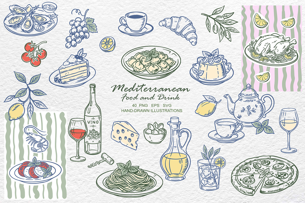 Mediterranean Food & Drink, a Seasonal Illustration by Watercolor dreams (Photo 1 of 4)