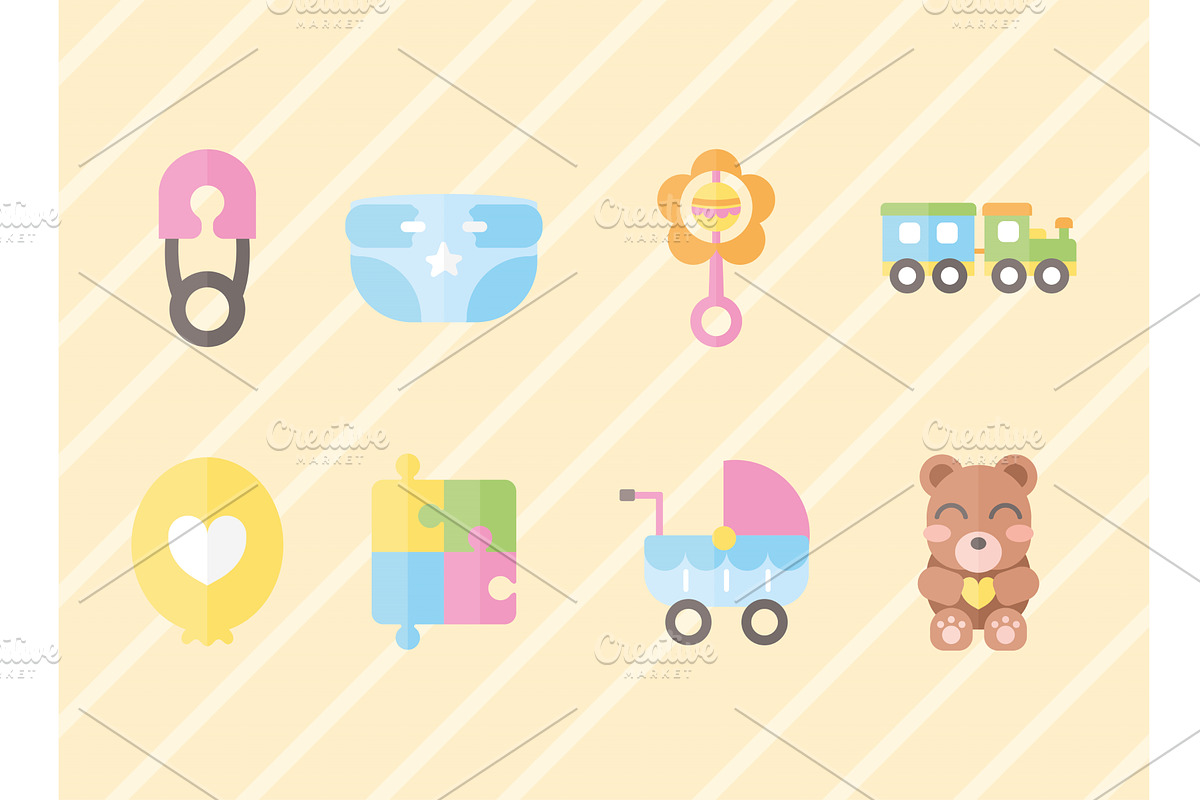 eight baby shower icons, an Object Illustration by studiogstock