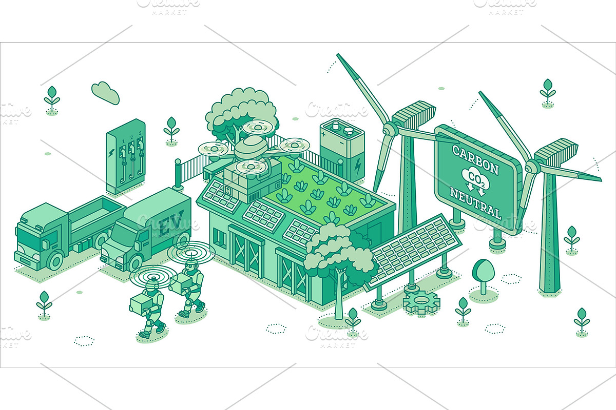 Isometric eco warehouse., an Illustration by Booblgum