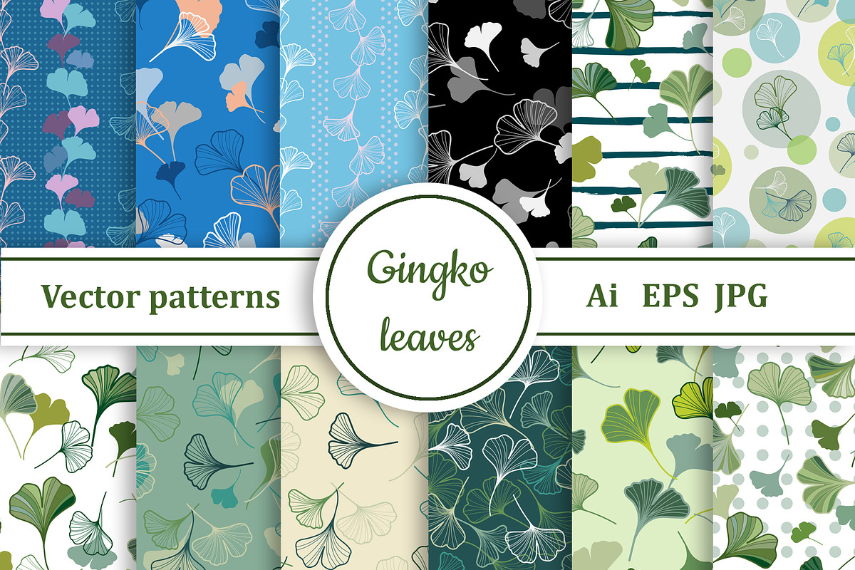 Ginkgo leaves vector patterns, a Pattern Graphic by IrStepShop (Photo 1 of 6)