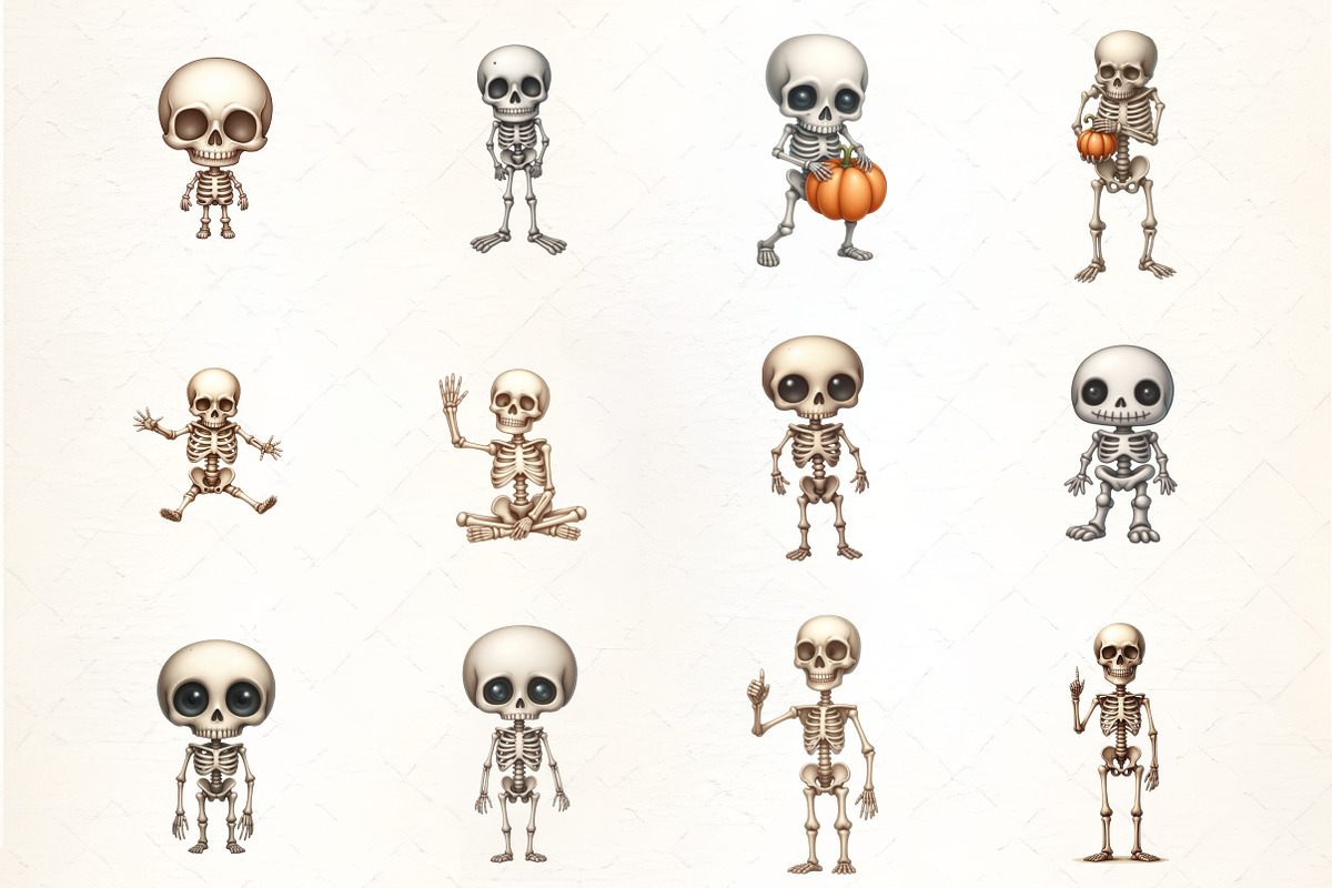Cute Skeleton Clipart, an Illustration by CrexoraLab (Photo 2 of 5)