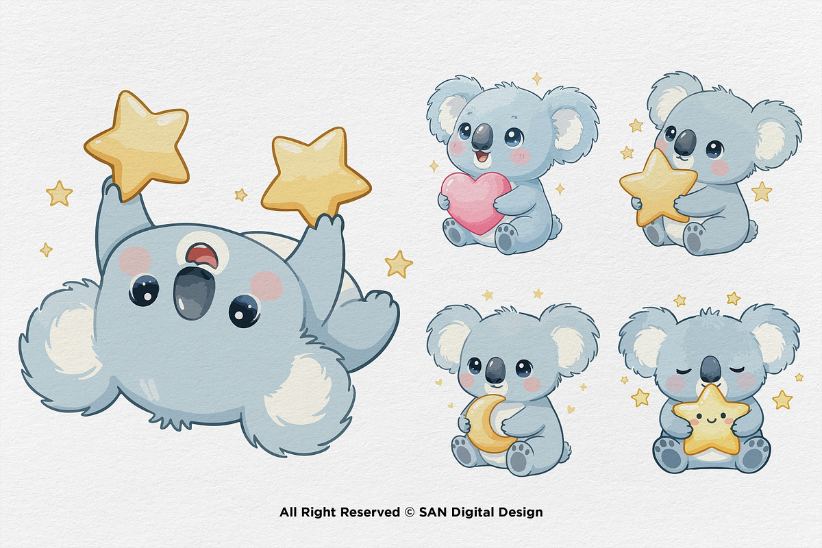15 Bundle Watercolor Blue Koala Kids, an Animal Illustration by Morspective (Photo 7 of 8)