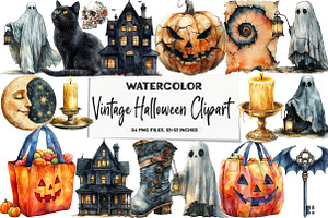 Vintage Halloween Clipart, a Seasonal Illustration by DreamArtGraphic