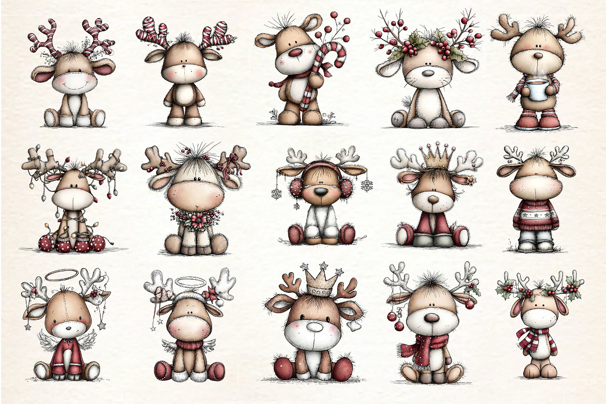 Whimsical Christmas Reindeer Clipart, an Illustration by Dream Creation (Photo 7 of 7)