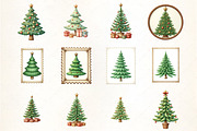 Christmas Tree Postage Stamps Clipar, an Illustration by CrexoraLab (Thumbnail 2 of 5)