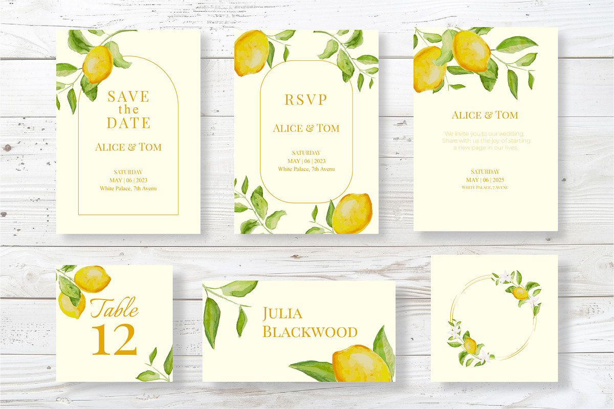 Lemons watercolor wedding set, an Invitation Template by Idressart (Photo 2 of 8)
