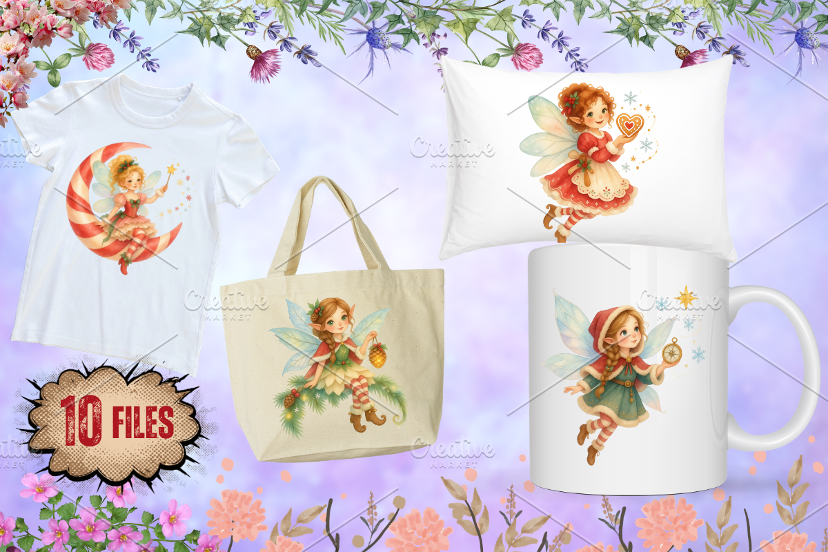 Watercolor Christmas Fairy Cliparts, a Seasonal Illustration by Ink Gallery (Photo 6 of 9)