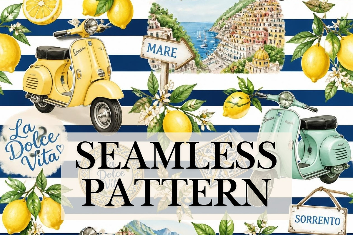 Italian Coastal Summer Pattern, a Pattern Graphic by elfy creative (Photo 1 of 6)